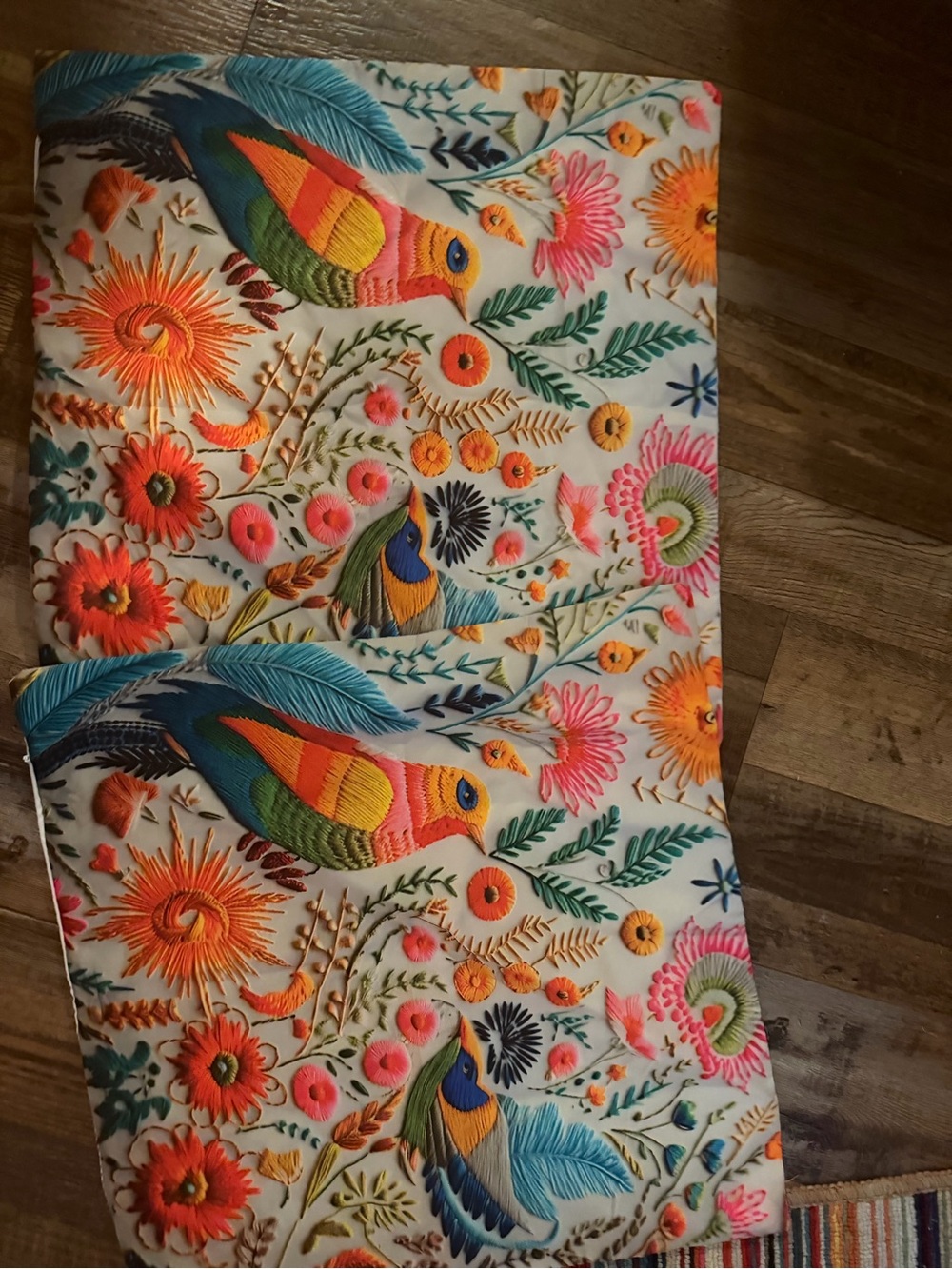 Embroidered Tropical Bird Pillow Cover - Multicolor